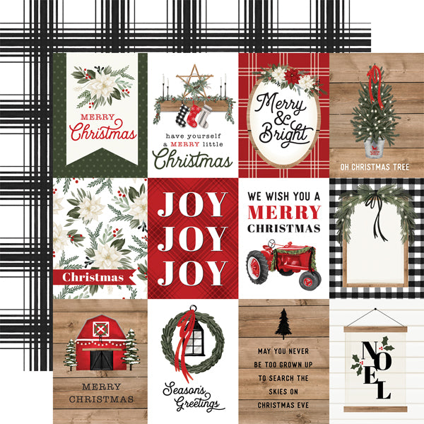 Carta Bella:  12x12 Paper - Double-Sided Single Sheet - Farmhouse Christmas - 3x4 Journaling Cards